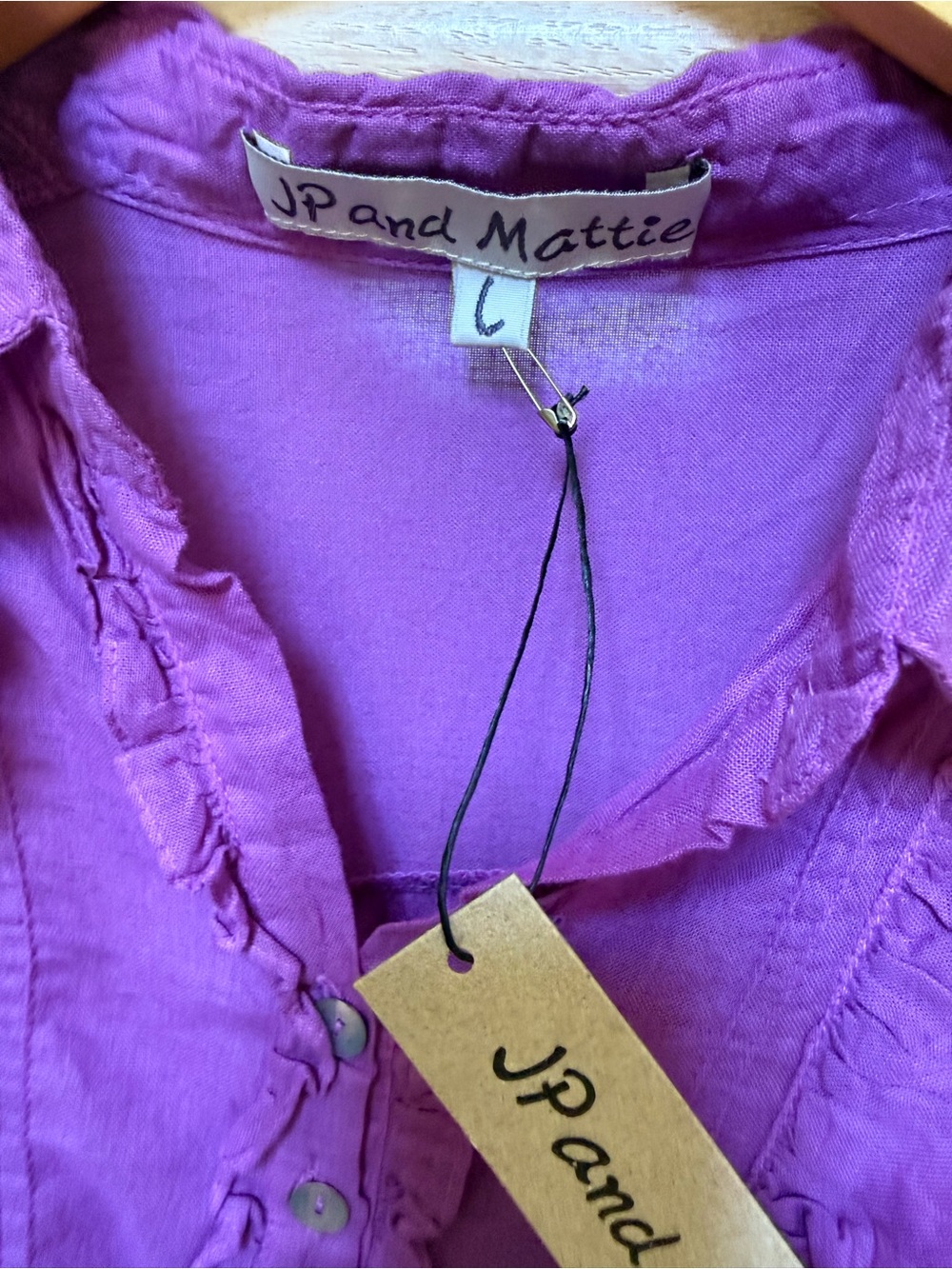JP And Mattie Blanchard Ruffle Button Down Blouse in Purple L NWT - Picture 5 of 11